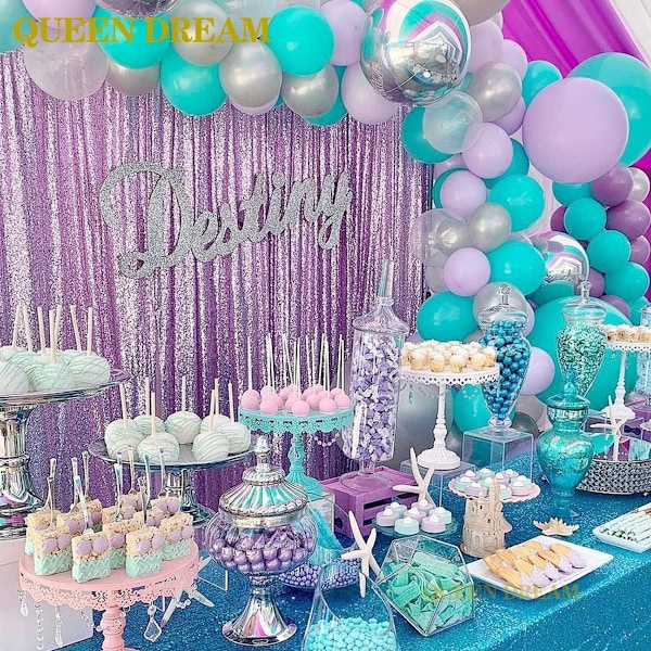 Shimmer Sequin Bakgrunn Draperier 2 Stykker 2FTx8FT Lavendel Glitter Bryllupsfest
