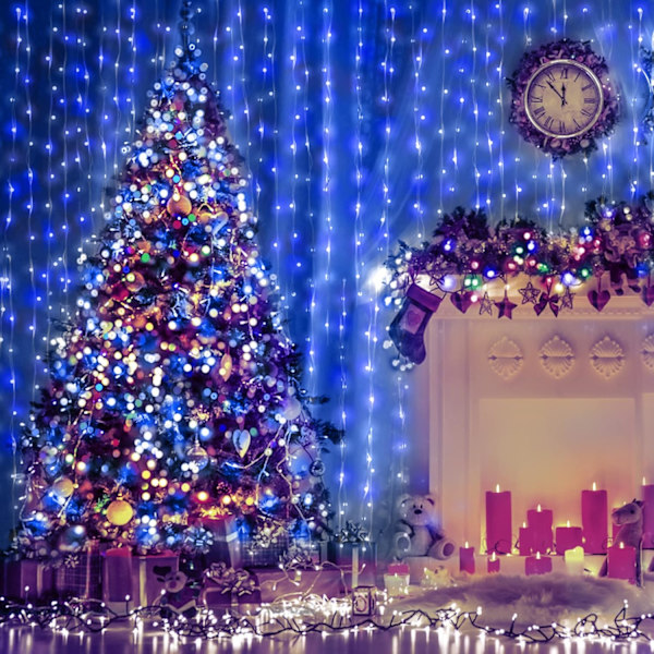 410 fot julelys utendørs, 1000 LED lange blå julelysdekorasjoner, vanntette juletrelys, fjernkontroll juleblå
