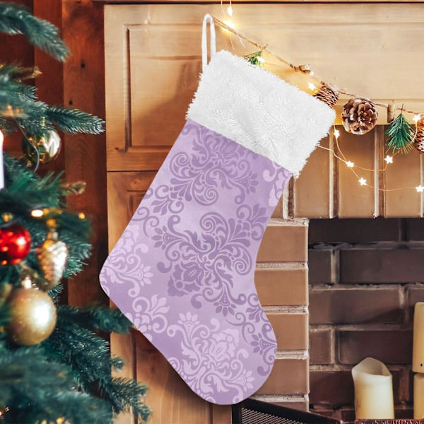 Julklapp, personliga julklappsstrumpor set om 2 lila damaskblommor 45,7 cm julstrumpor hängande ornament spis för träddekoration