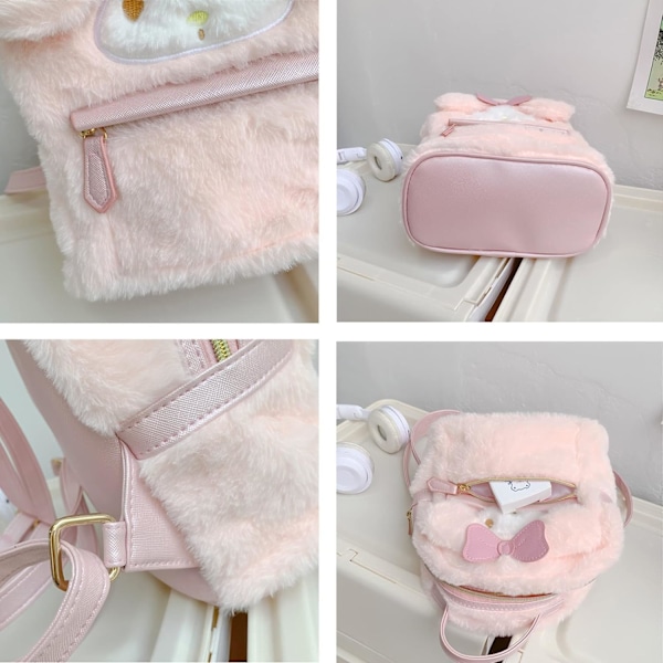 Kawaii Cinnamoroll My Melody Plys Taske, Sød Lolita JK Plys Figur Rygsæk Skole Håndtaske, Sød Pige Taske My Melody, Pige Gave Rygsæk (Pink)