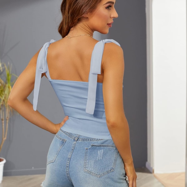 Kvinners ermeløs camisole knytte skulder mesh stropp tank crop topper