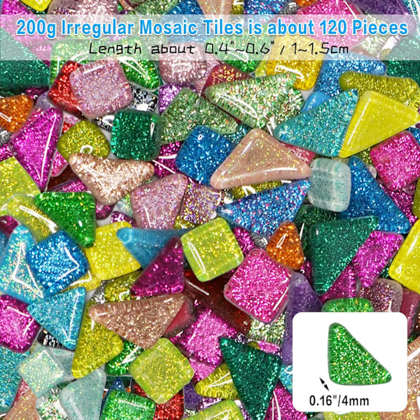 Assorterte farger glassmosaikkfliser - 200g glitter krystallmosaikksteiner for håndverk