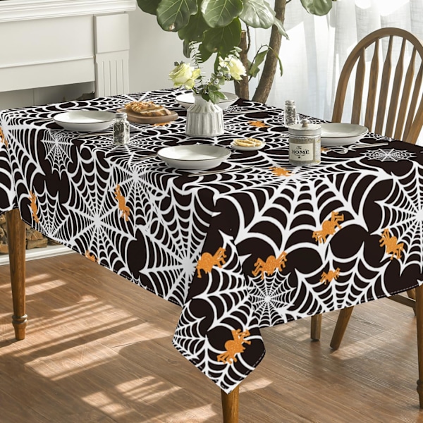 Halloween-duk 60x84 tommer rektangulær, Spier Web Pattern Cobweb Scary Theme Vaskbar Duk for Fest Piknik innendørs ecor Svart 60×8 Svart