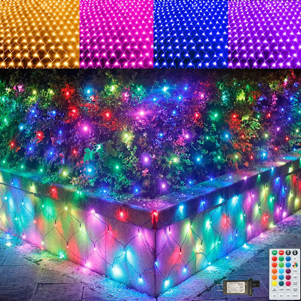 RGB Net Lights, Julefarge skiftende utendørs LED Mesh Lights, 14,8x4,9 ft 240 LED Julelys Nettdekorasjoner, koblingsbar plugg inn