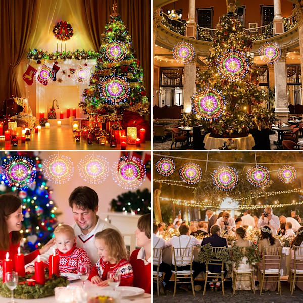 4 stk 225LED Starburst Lyskjede Jul Halloween Lys Batteridrevet Farge Hengende Fe Lys Med Fjernkontroll Timer Juledekorasjon