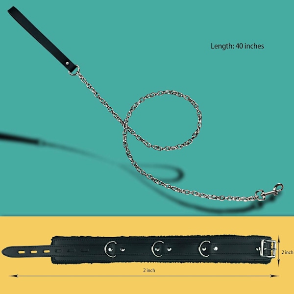 PU Läder Gotisk Halsband Krage med Lång och Hållbar Avtagbar Koppelkedja Justerbar Husdjur Halsband Halsband, Svart Svart Svart