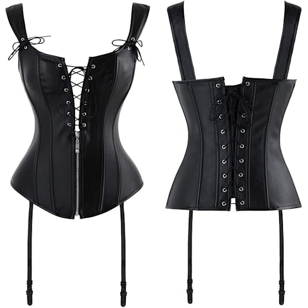 Kvinnors Burlesque Overbust Faux Läder Korsett Topp Bustier Svart