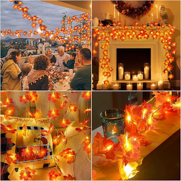 5-pack lönnlövsfall ljusslingor, höstdekor 50 fot/100 LED förstorade höstlöv ljusslingor vattentät batteridriven orange röd