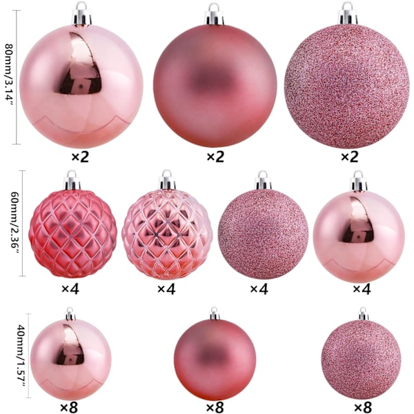 Julekule Ornamenter Sett Sesongmessige Hengende Dekorasjoner, 46 PCS Shatterproof