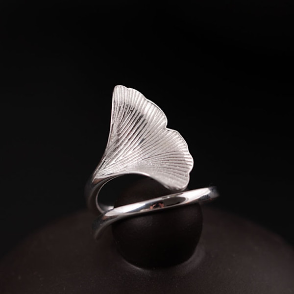 925 Silver Handgjord Ginkgo Blad Öppningsring