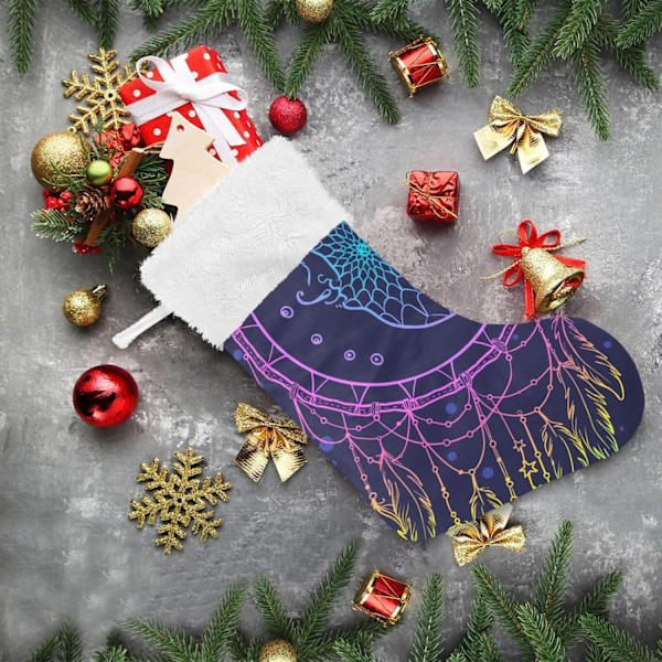 Julklapp, Personliga Julklappsstrumpor 2-pack Indisk Drömfångare Fjädrar Måne Boho 45,7 cm Julstrumpor Hängande Ornament Kamin