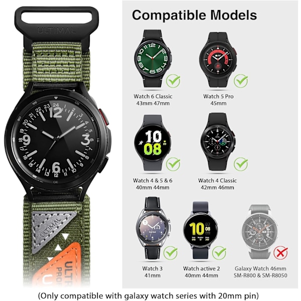 Kompatibel med   Galaxy Watch 7 40mm 44mm(2024), för   Galaxy Watch 6 Band 40mm Smart Watch Band för kvinnor män, 20mm Sport Nylon Rem Designad