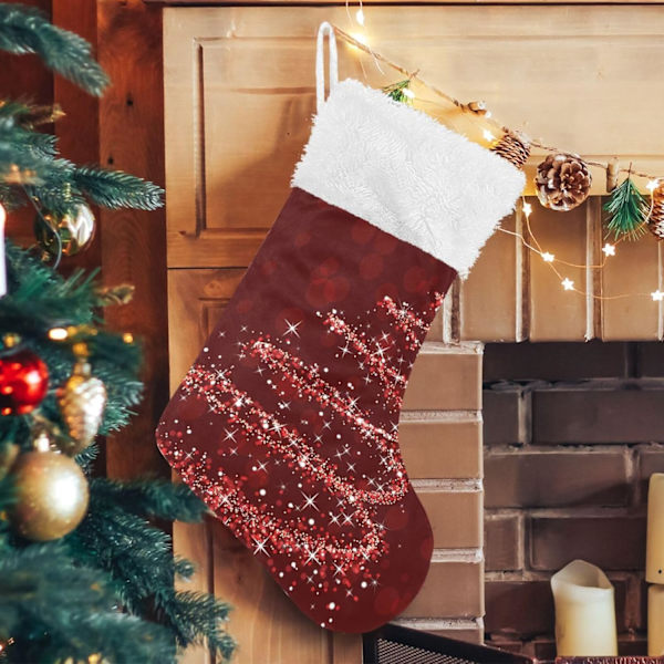 Julklapp, Personliga Julklappsstrumpor 2-pack Julgran Snöflinga Röd 45,7 cm Julstrumpor Hängande Ornament Eldstad för B