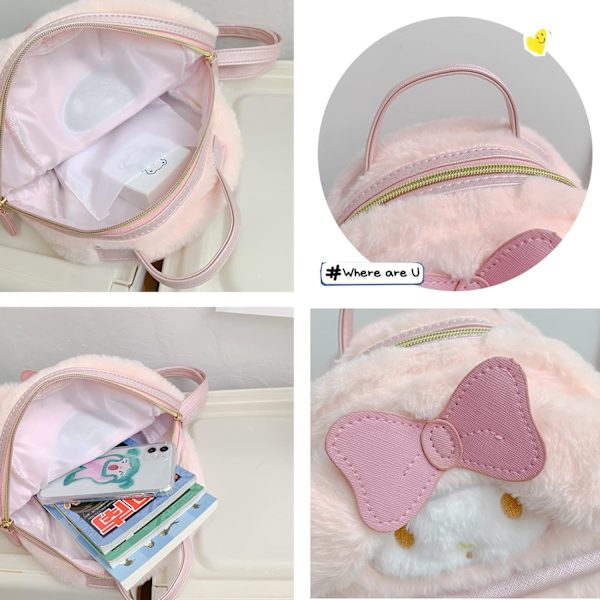 Kawaii Cinnamoroll My Melody Plys Taske, Sød Lolita JK Plys Figur Rygsæk Skole Håndtaske, Sød Pige Taske My Melody, Pige Gave Rygsæk (Pink)
