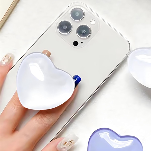 Sød Hjerteformet Udvidende Telefonholder - 3D Hvid Krystal Sammenklappelig Telefon Mount Holder Stand til Piger Kvinder, Dejlig Telefon Charm og Tilbehør, Fin