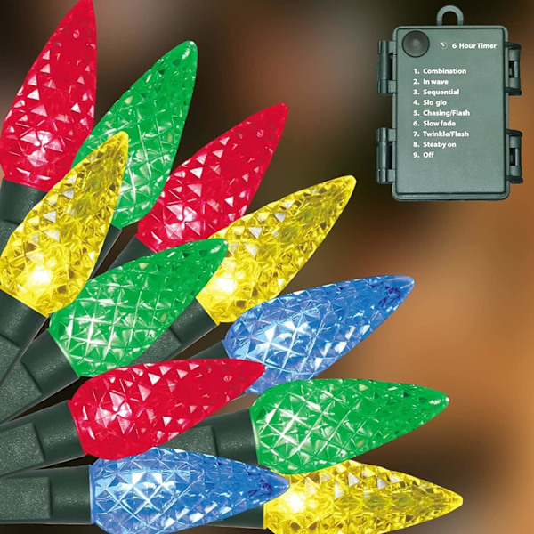 C6 batteridrevne julelys, 50 LED 17FT julelys med 8 moduser, vanntett juledekorasjon for juletre Wresth Garland