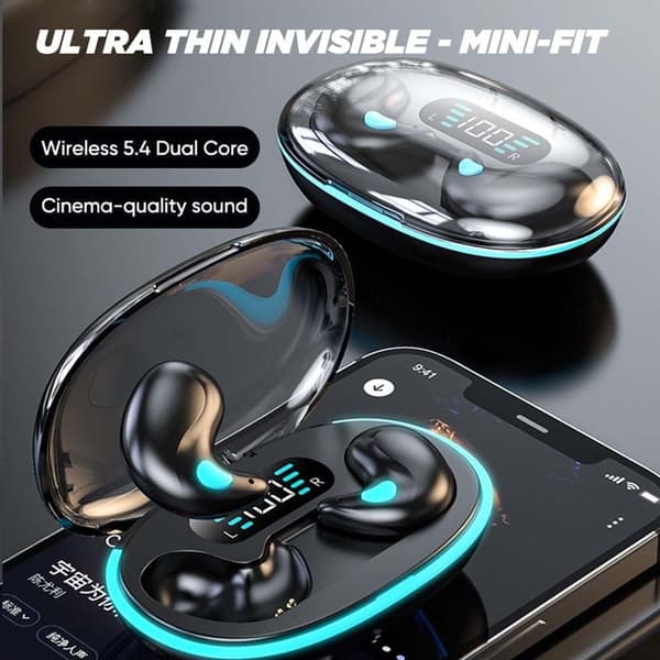 Knoglelednings Sleep Headphones - Bluetooth 5.3, Støjreducerende, LED Display Case (Sort)
