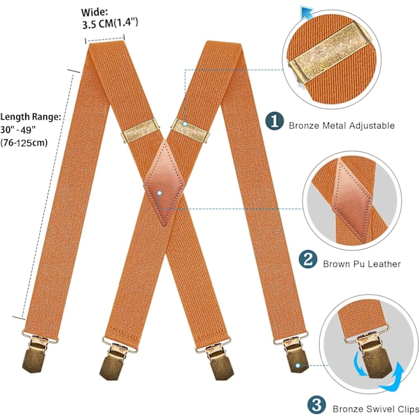 Hängslen för män Heavy Duty Swivel Hooks Retro X-Back Justerbar Brace