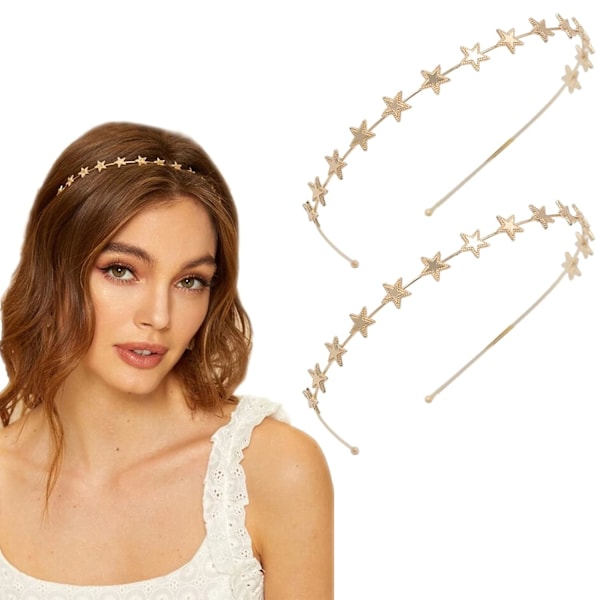 2 PACK Alloy Five-pointed Star Headbands Bridal Hair Hoop Wedding Hair