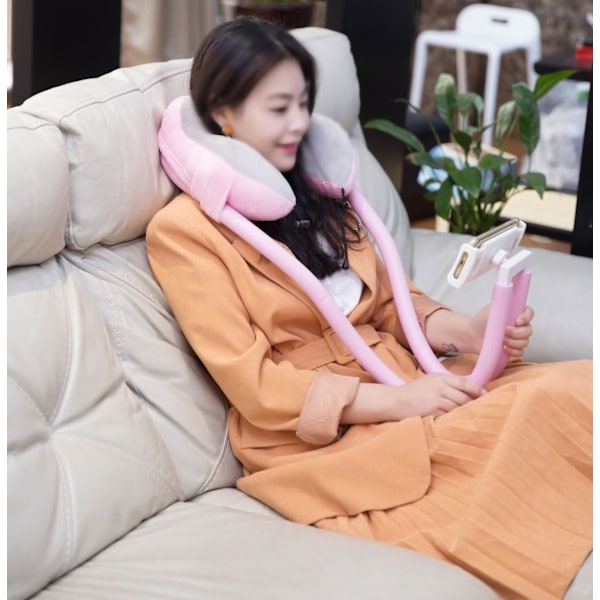 U Pude Nakke Telefonholder, Lazy Bracket - 360 Graders Rotation Universal Mobiltelefon & Tablet Stand til Hjemmet, Rejser & Udendørs () Pink