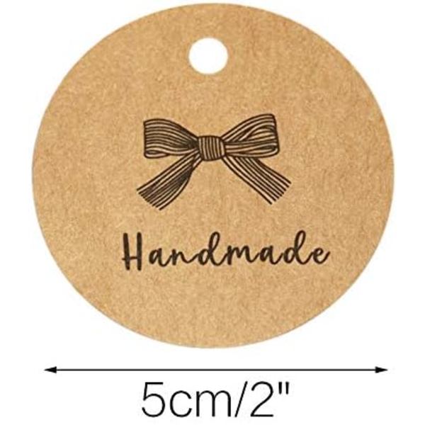 100 handgjorda presentlappar i kraftpapper - 4,3 cm med jutesnöre