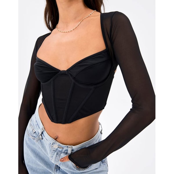 Kvinde Sweetheart Neck Sheer Mesh Langærmet Bustier