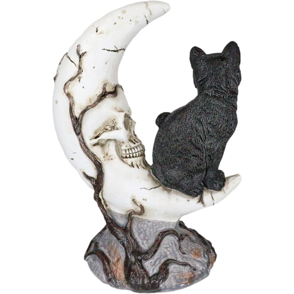 Ebros Gave Livagtig Heksetime Sort Kat Siddende På Halvmåne Kranie Figur Med Glasøjne Heks Wicca Okkult Katte Sort