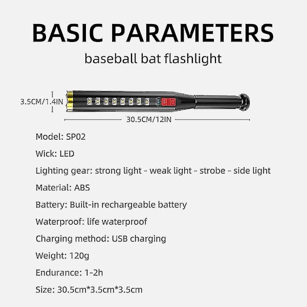 USB Genopladelig Taktisk LED Lommelygte Udendørs Patrulje Super Lys Stærk Bærbar Projektør Selvforsvar Baseball Lommelygte Betterlifefg