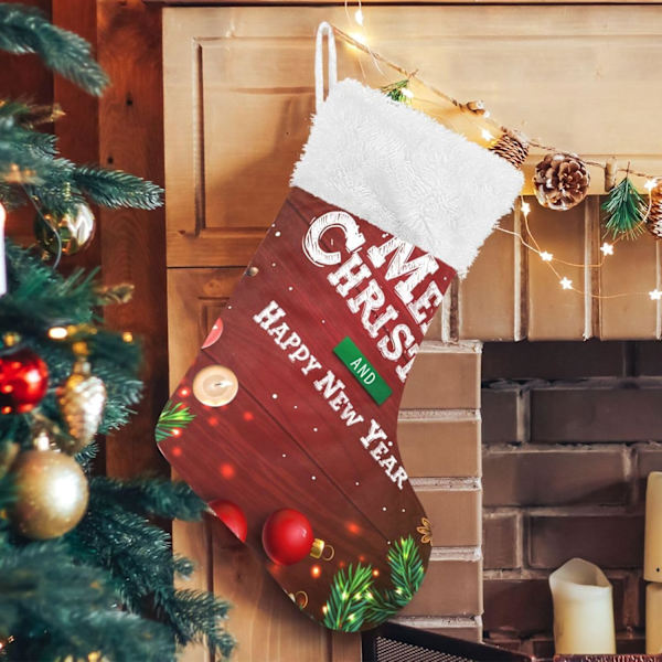 Julklapp, personliga julklappsstrumpor 2-pack Merry Christmas Röda bär Tallgren 45,7 cm Julstrumpor Hängande Ornament Eldstad