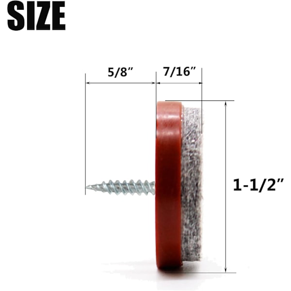 1-1/2 tum skruv-i filt dynor - 40 st möbler stol bord glidbanor dyna golvskydd för träben fötter, brun brun 1-1/2 tum brun 1-1/2