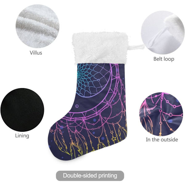 Julklapp, Personliga Julklappsstrumpor 2-pack Indisk Drömfångare Fjädrar Måne Boho 45,7 cm Julstrumpor Hängande Ornament Kamin
