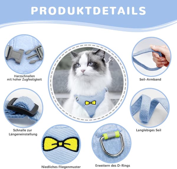 wxsp Katte-sæt til katte, polyester, justerbar sele, anti-flugt, killinger og hunde