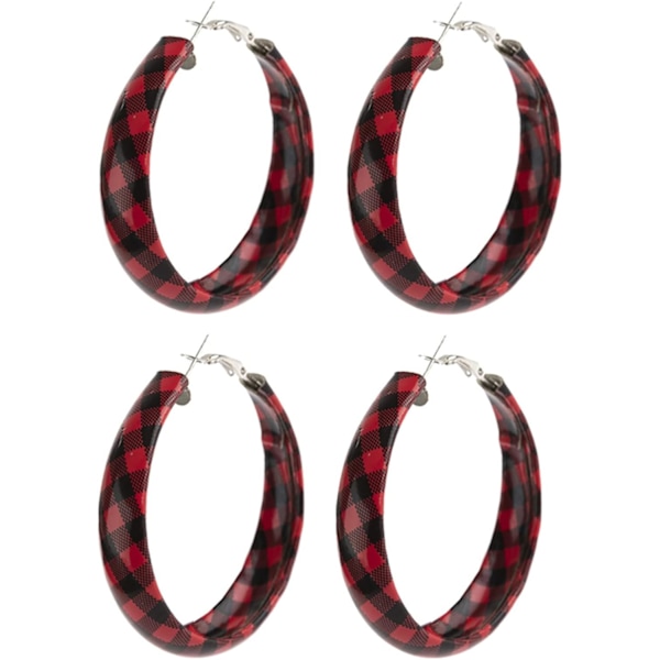 Faux Leather Buffalo Red Plaid Big Hoop Earrings for Women Girl Teen