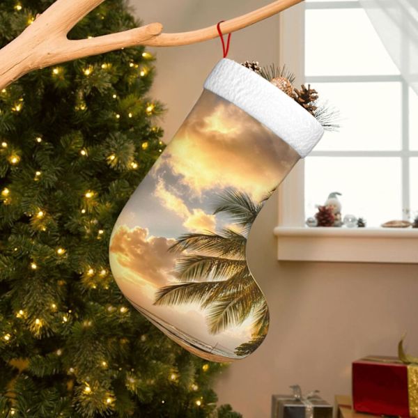 Solnedgång Hawaii Palmträd Julstrumpor, Julstrumpa Julgran Hängande Ornament För Julhelgen Julgåva Sonnenuntergang Haw