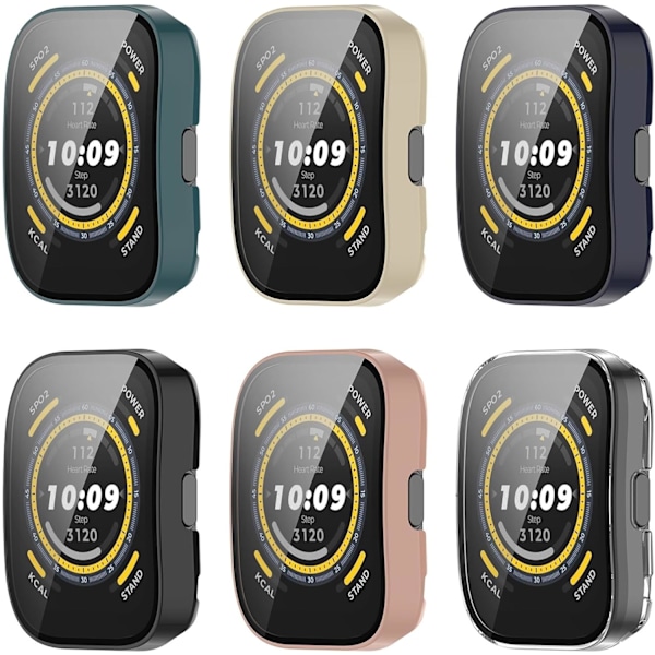 Kompatibel med Amazfit Bip 5 Skärmskydd, Vattentätt PC Skyddsfodral Fulltäckande Inbyggd HD Härdat Glas Film för Amazfit Bip 5 Smartwatch（