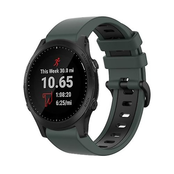 For Garmin Forerunner 945 22mm Silikone Sports Tofarvet Rem Olive Green-Black