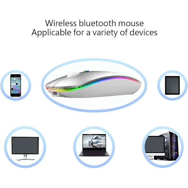 Trådløs Bluetooth-mus. Led Slim Oppladbar