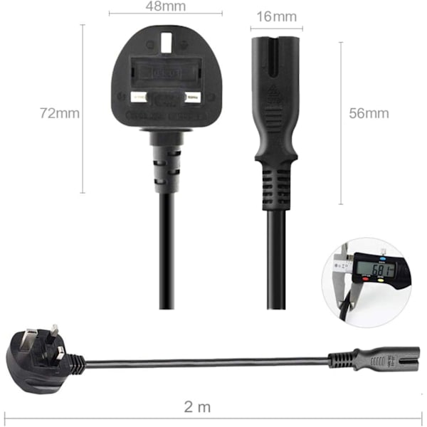 Nätkabel till IEC C7 (Svart 1-pack) - 2 meter Laptop Strömkabel