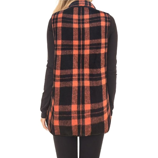 Dame Vest Lapel Åben Front Buffalo Ternet Ærmeløs Cardigan Jakke Frakke med