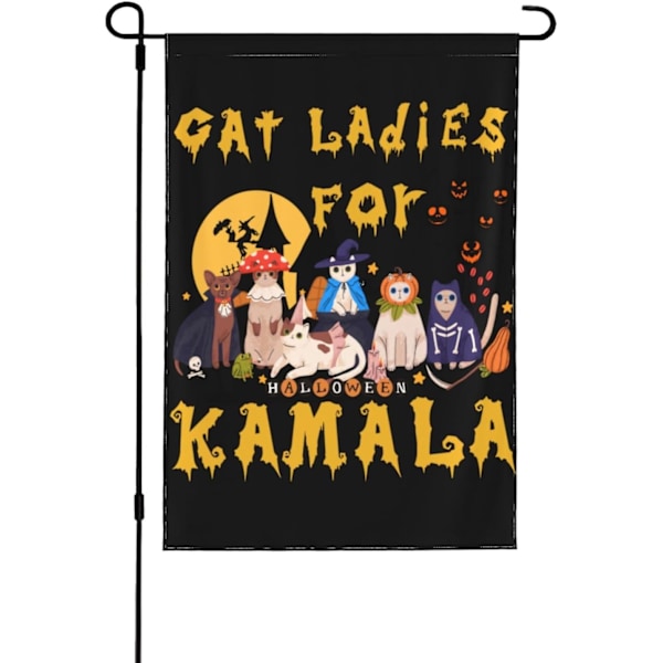 Halloween Cats Ladies For Kamala Harris Walz 2024 28x40 In Dobbeltsidet Have Banner Hvid Hvid