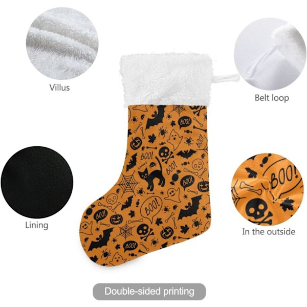 Julklapp, personliga julklappsstrumpor 2-pack Orange Halloween Katt Pumpor Skalle 45,7 cm Julstrumpor Hängande Ornament Kam