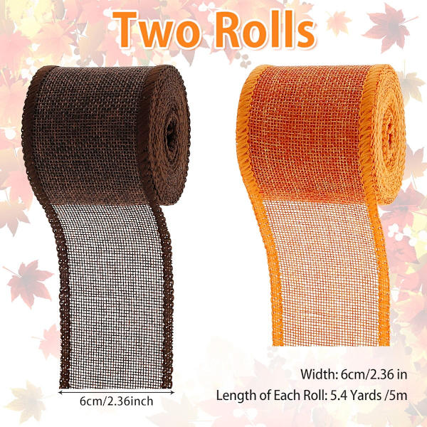 2 ruller Burlap Wired Ribbon, Håndlavet linne Ribbon Roll Wired Edge