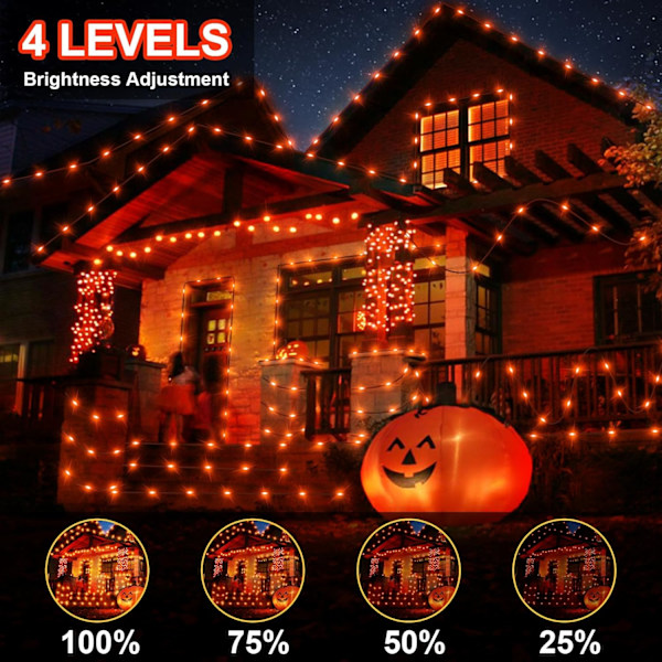 Orange Halloween ljusslinga, 180 LED utomhus vattentät Halloween träd ljusslinga med fjärrkontroll timer 8 lägen, plug in ljusslinga för