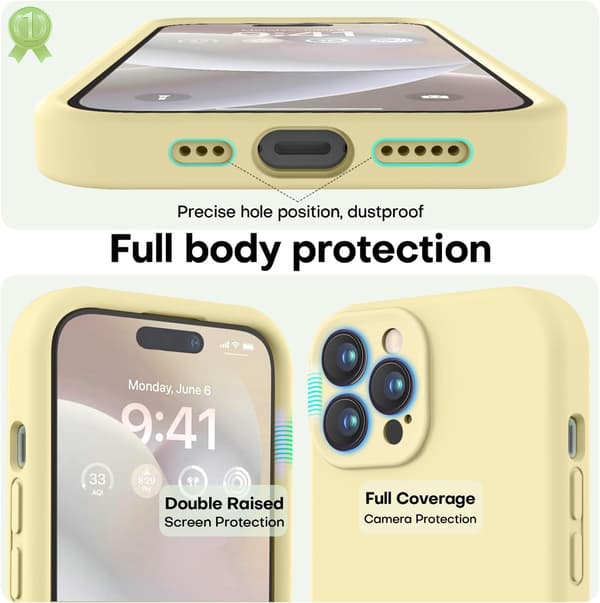 Premium silikonskal för iPhone 14 Pro med mikrofiberfoder, stötsäkert - Gul