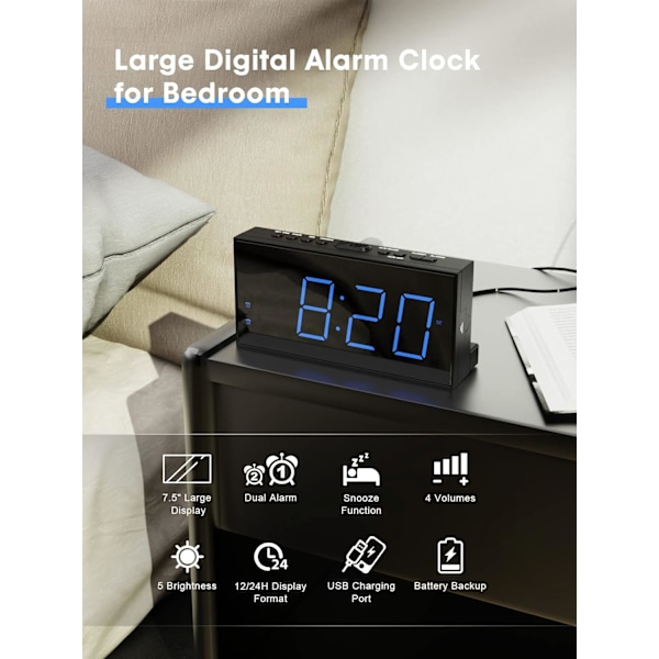Digitala väckarklockor för sovrum, dubbla väckarklockor
