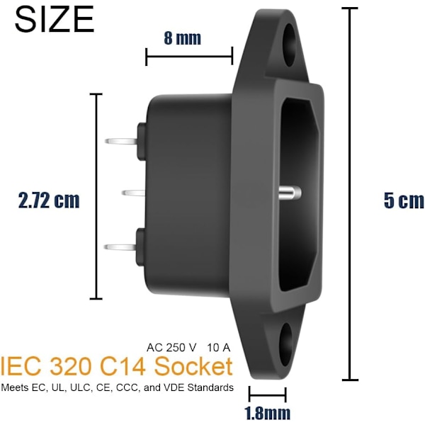 10-pack AC 250V 10A Iec 320 C14 Panelmonterad kontaktadapter