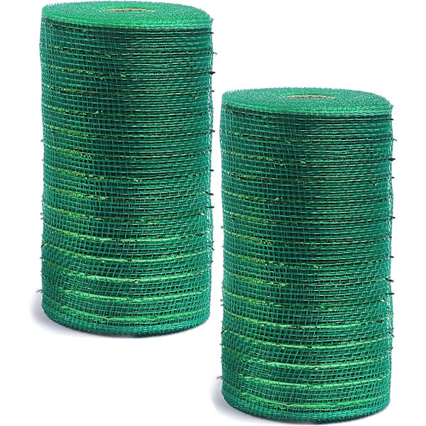 2 pakker 10\" metallisk poly mesh bånd (totalt 20 meter, smaragdgrøn)