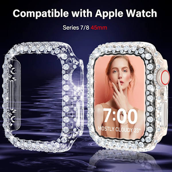 til Apple Watch Series 8/7 45 mm etui, [2-pak] hård PC Bling Bumper