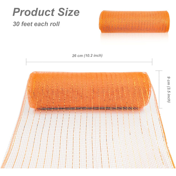 2 ruller orange deko mesh bånd 10 tommer x 30 fod, basic metallic poly mesh bånd