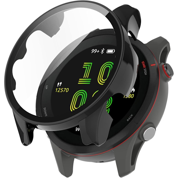 PC Fullständigt Skyddande Klockfodral Skärmskydd i Härdat Glas Kompatibelt för Garmin Forerunner 255 (PC Svart) Svart